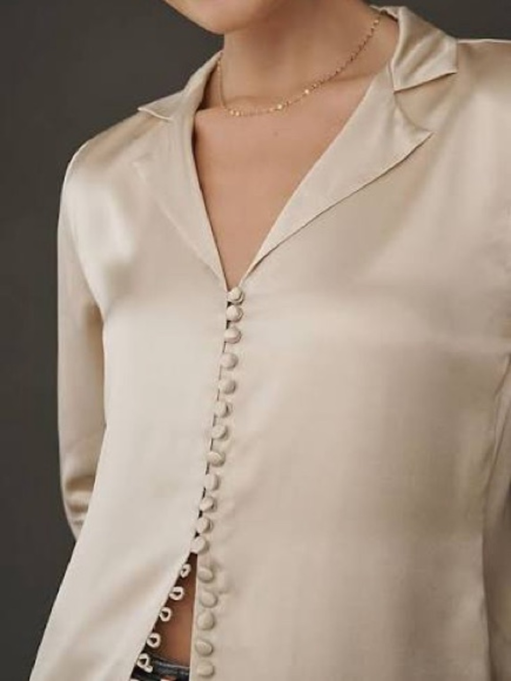 Reformation Cream Satin Button-Down Blouse with Flared Cuffs
